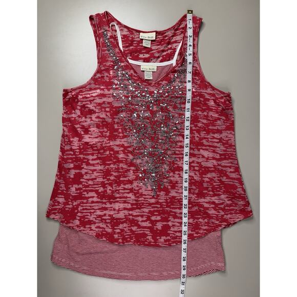 Vintage Y2K Layered Tank Womens L Red Burnout Sequin Stripe Rock Long Length‎ - Picture 11 of 14